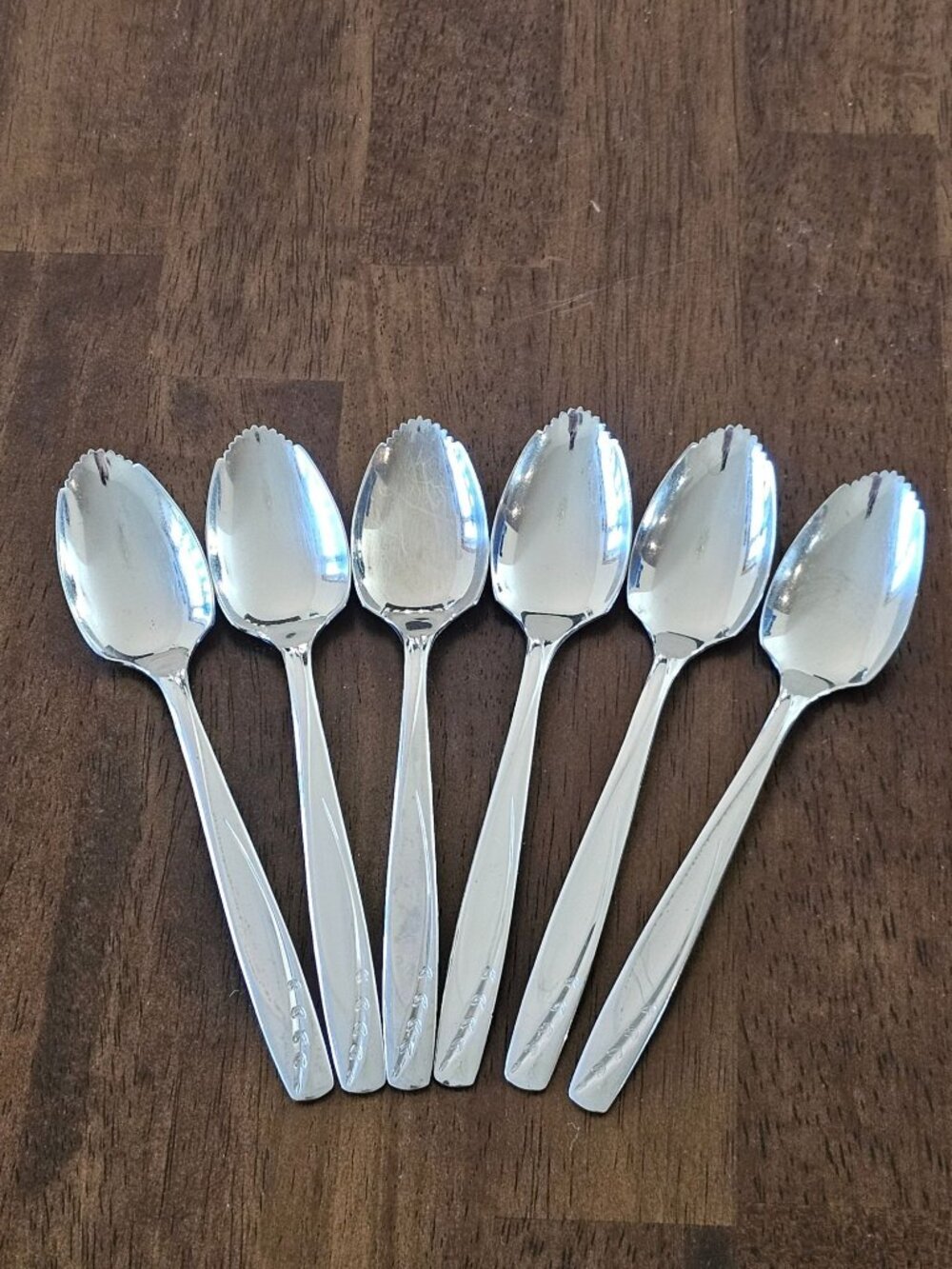 6 Rogers Lawncrest Spoons 6" Stainless vintage Mid Century modern wheat